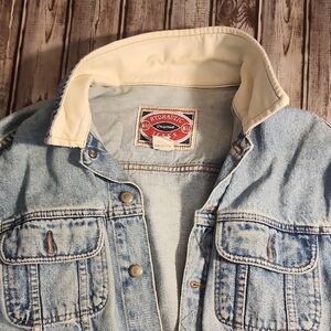 Hydraulic Denim Jacket with Cream Collar Size M